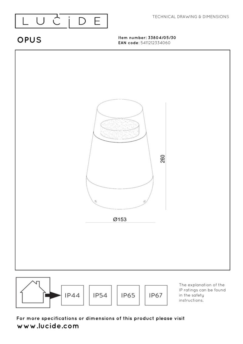 Lucide OPUS - Bollard light - LED - 1x9W 2700K - IP54 - Black
